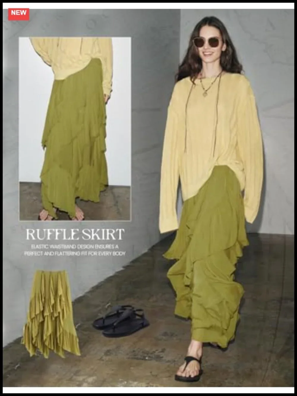 Flowy Ruffle Maxi Skirt Tiered Boho Long Skirt Lightweight Pull-On